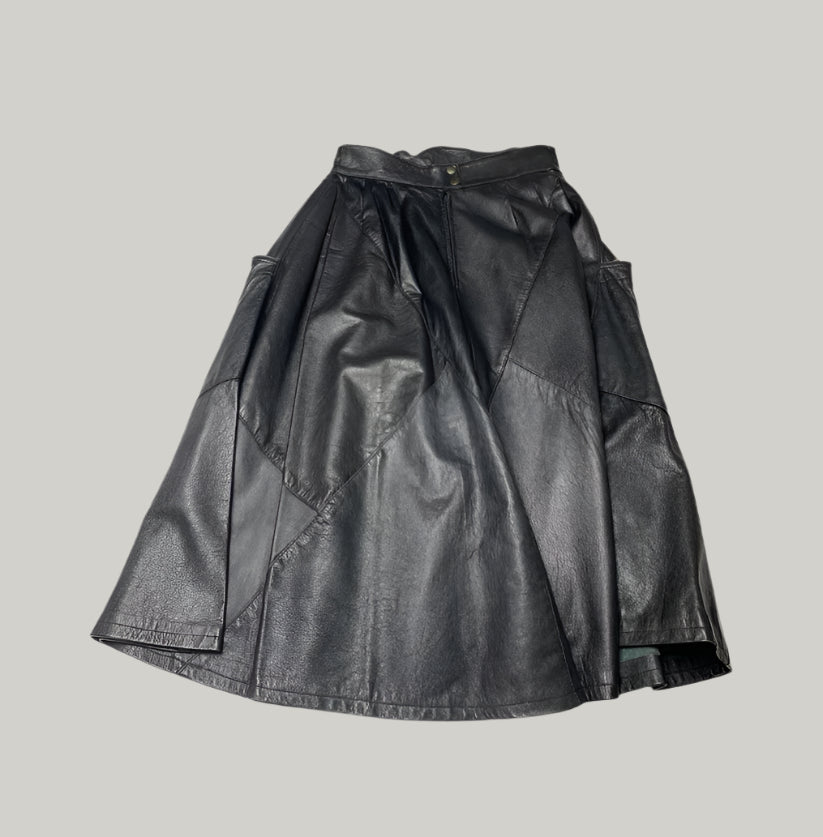 Medium Wear Black Paneled Leather Skirt