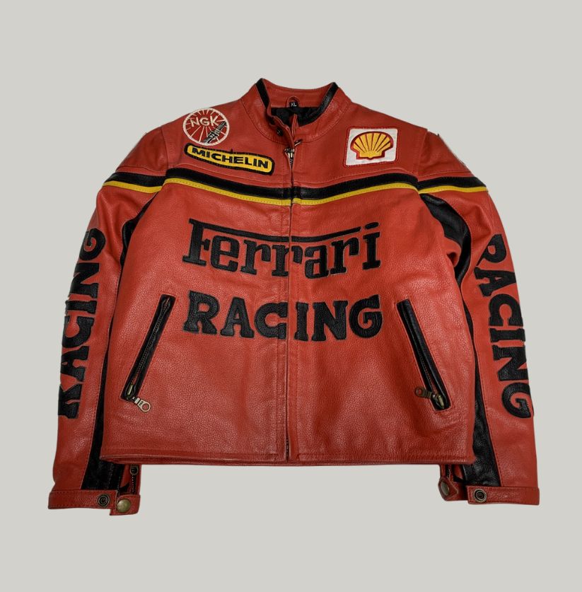 Iconic Red Ferrari Racing Leather Jacket