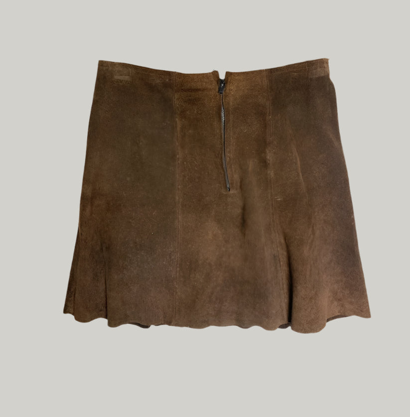 Brown Suede Paneled Skirt