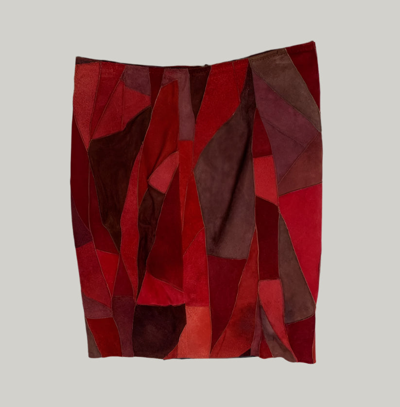 Kryos Paris Red Patchwork Leather Skirt