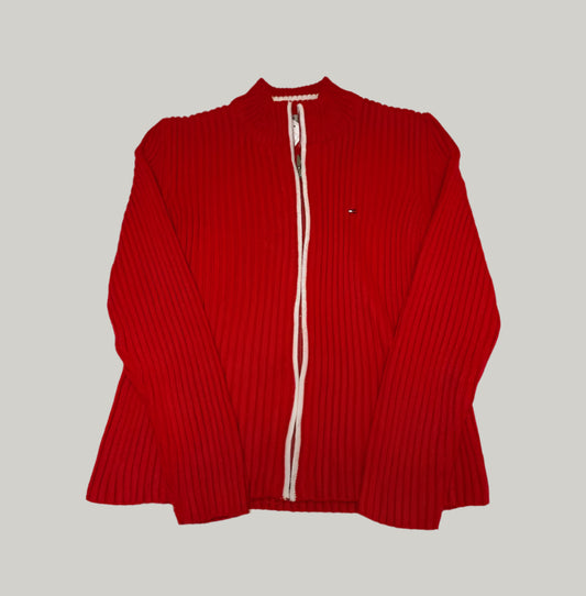 Tommy Hilfiger Solid Red Ribbed Cardigan