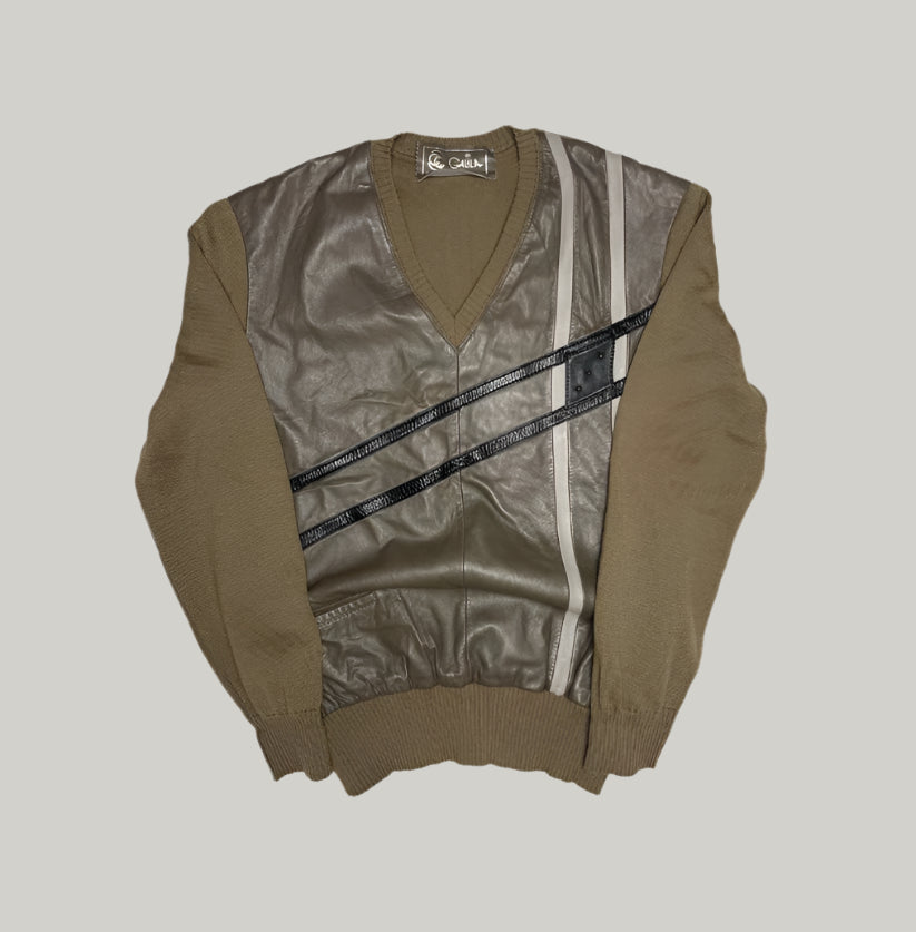 Vintage GAILA Italian Suede Leather & Knit V-Neck Sweater