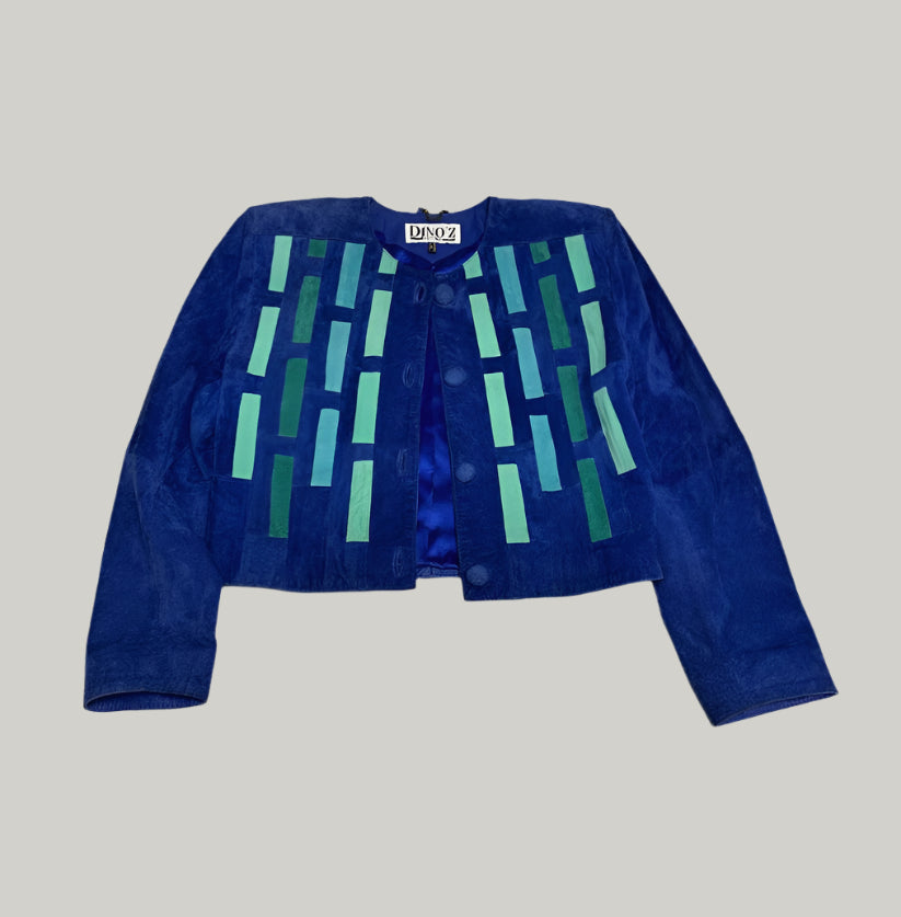 DINO'Z Vintage Blue Suede Leather Cropped Jacket