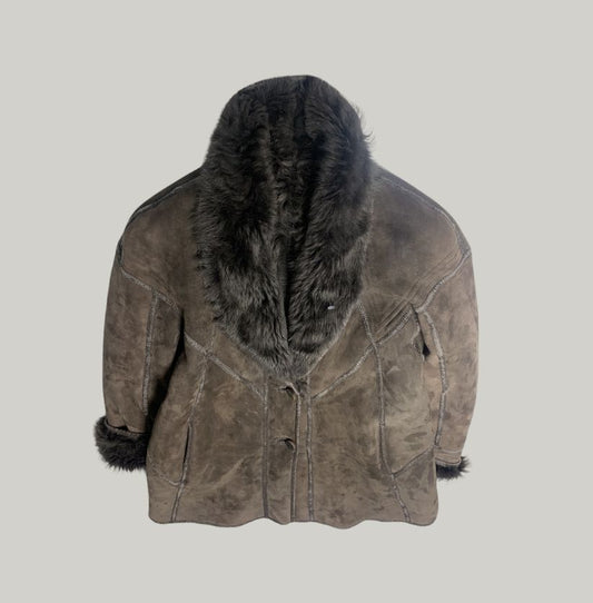 Vintage Shearling-Lined Brown Leather Jacket