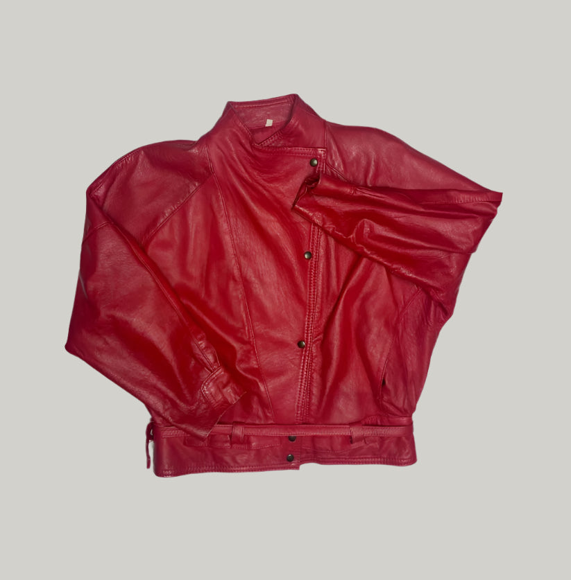 Retro Red Bomber Leather Jacket