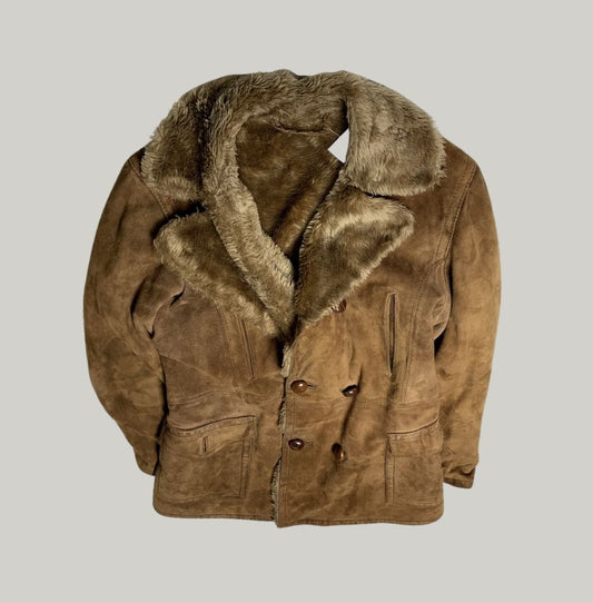 Vintage Shearling Suede Double-Breasted Jacket