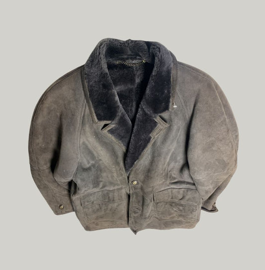 Vintage Sheepskin Bomber-Style Jacket