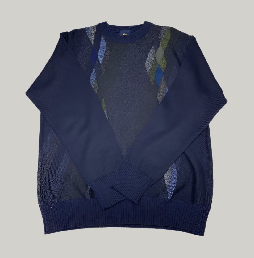 Gabicci Navy Blue Geometric Diamond Pattern Jumper