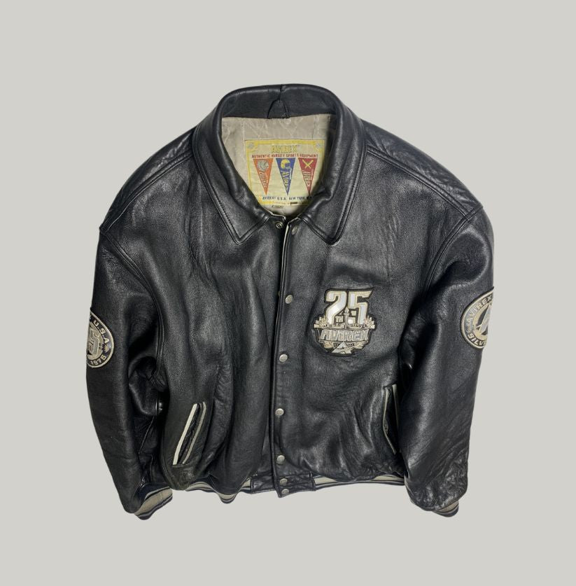 Avirex Black Leather Varsity Jacket