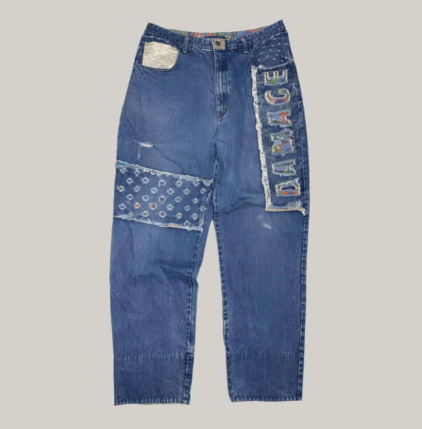 Rare Damage Colorful Ripped Blue Jeans