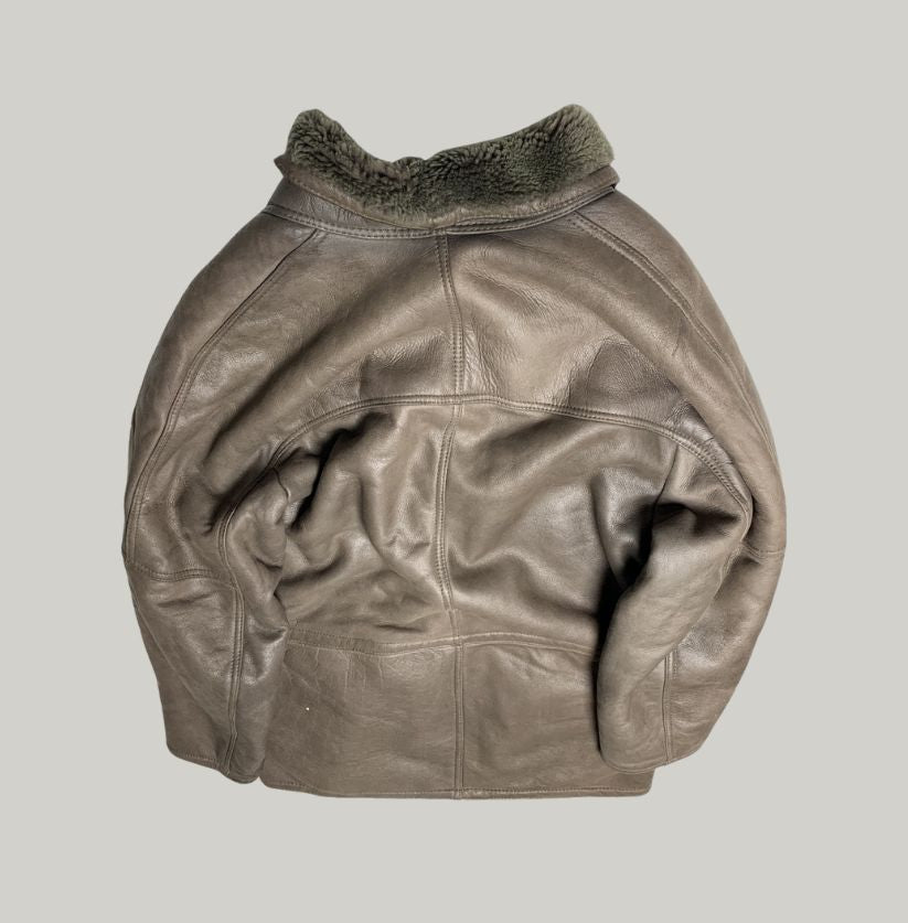 Grey Leather B3 Bomber Jacket