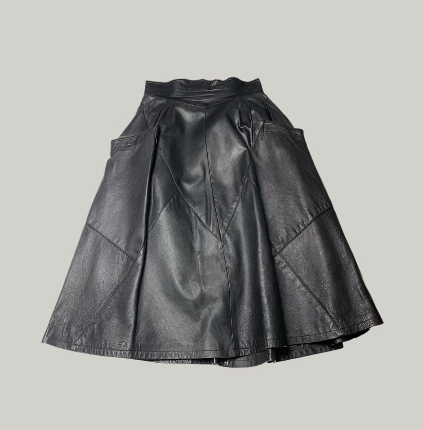 Medium Wear Black Paneled Leather Skirt