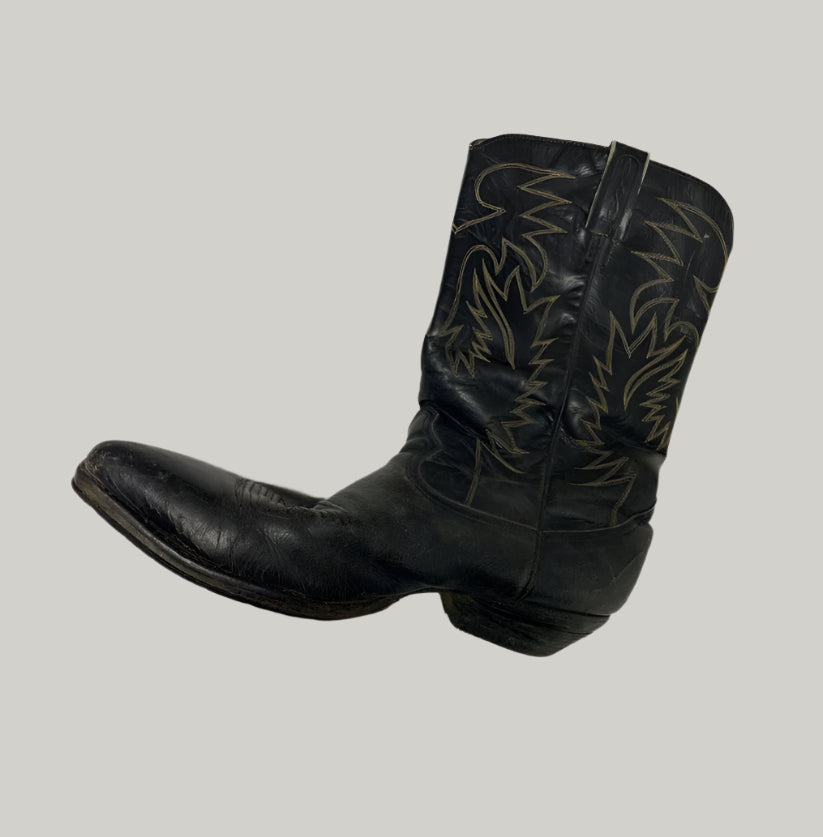 Vintage Black Leather Cowboy Boots