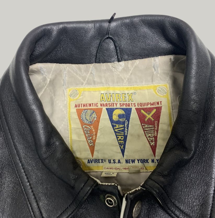 Avirex Black Leather Varsity Jacket