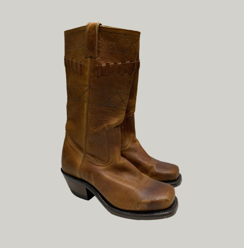 Boulet Brown Leather Cowboy Boots