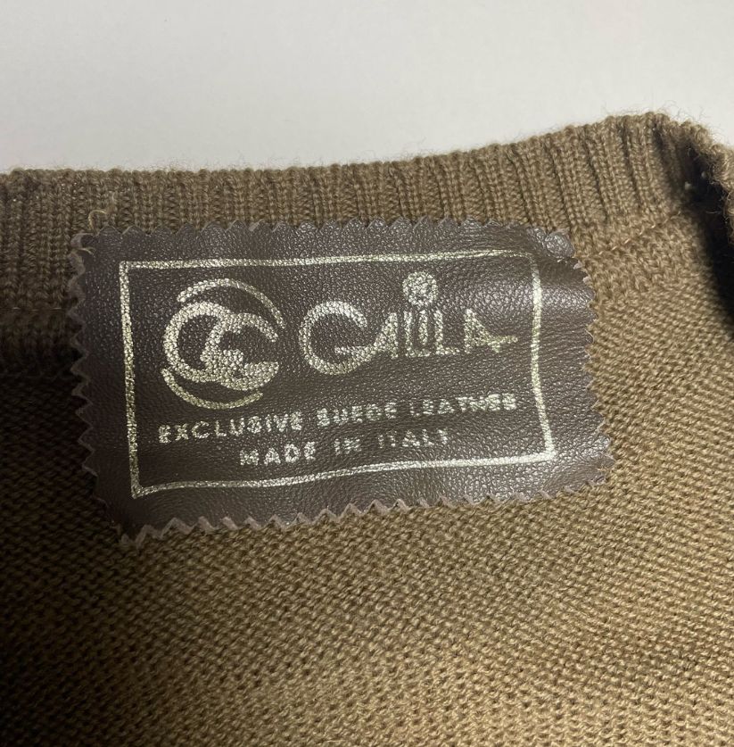 Vintage GAILA Italian Suede Leather & Knit V-Neck Sweater