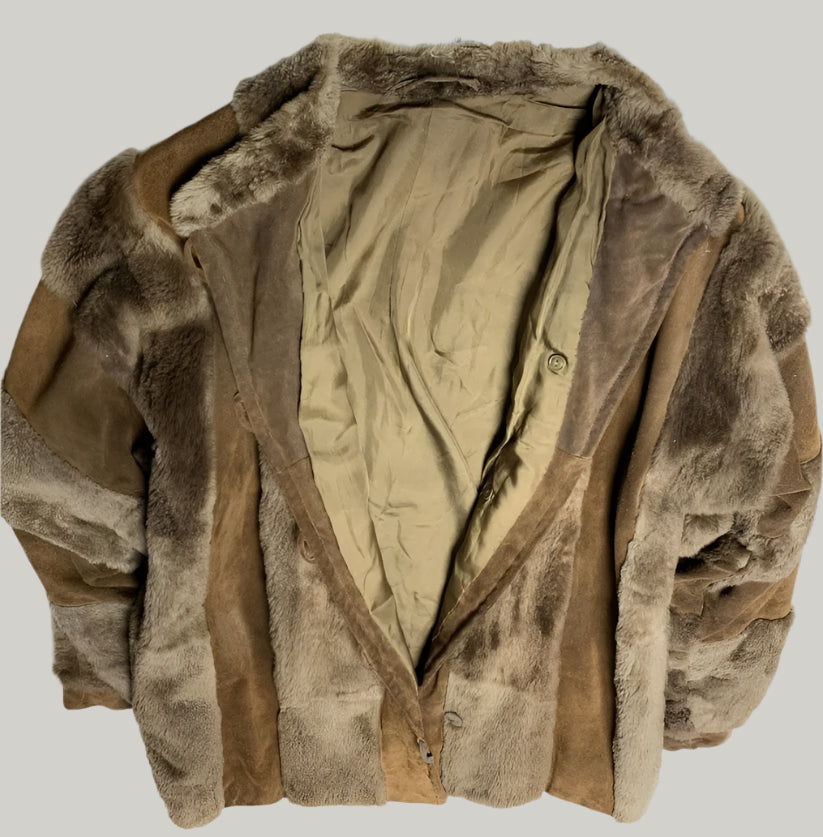 Vintage Brown Suede and Fur Patchwork Coat