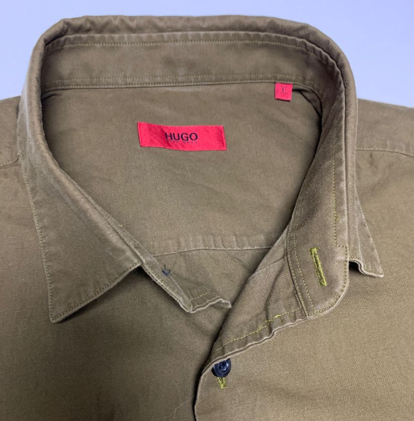 Khaki Green HUGO Boss Shirt with Black Stripes