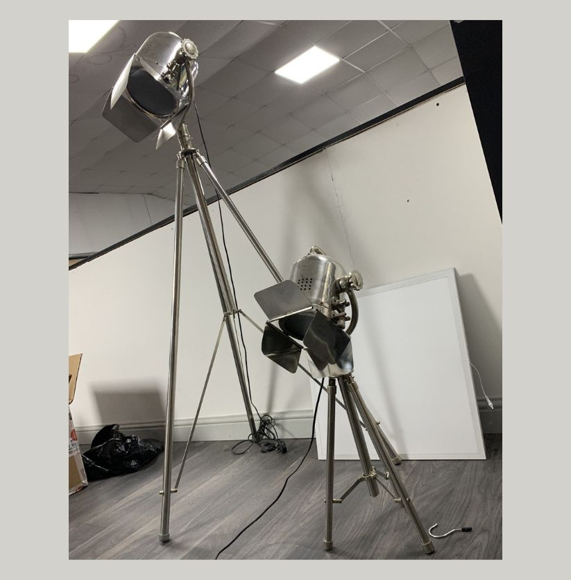 Vintage Industrial Tripod Spotlight Lamps (Set of 2)