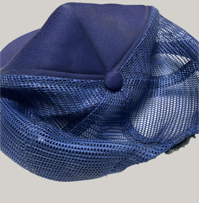 Blue mesh laundry bag on a white background