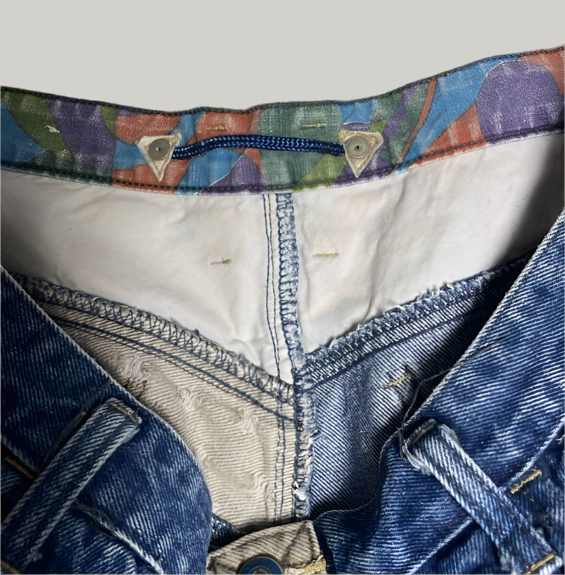 Rare Damage Colorful Ripped Blue Jeans