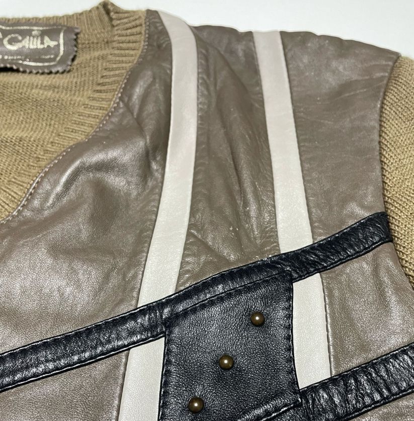 Vintage GAILA Italian Suede Leather & Knit V-Neck Sweater