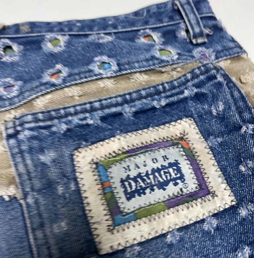 Rare Damage Colorful Ripped Blue Jeans