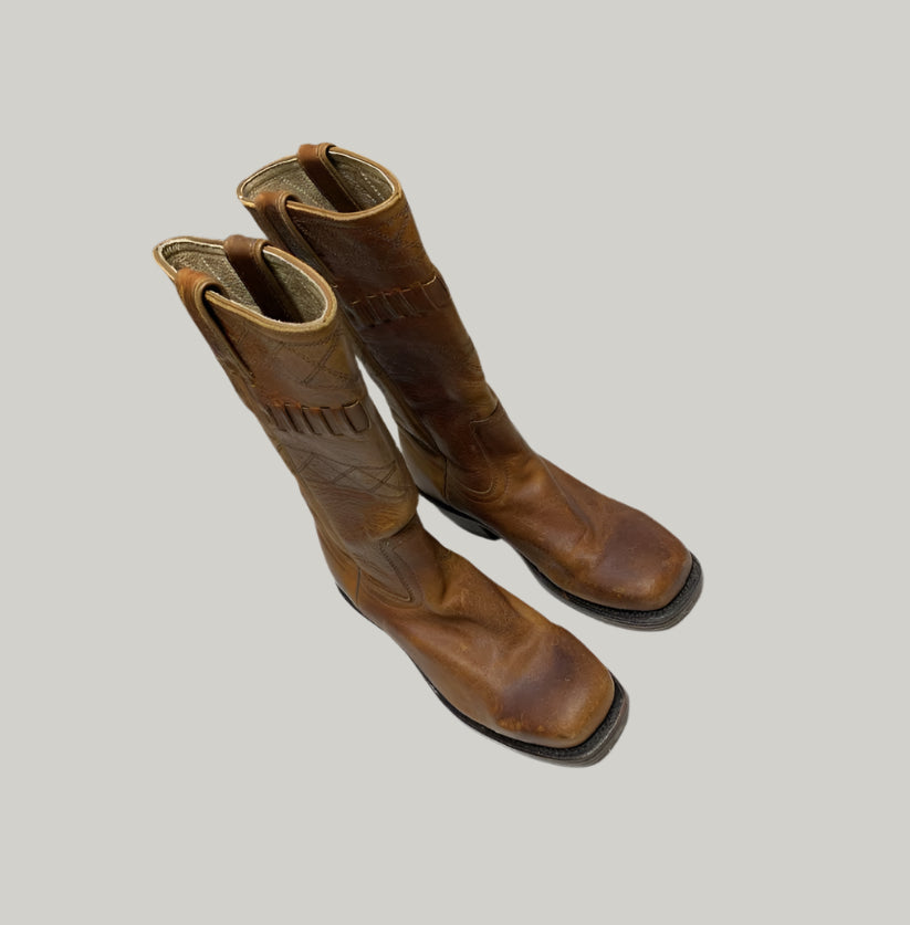Boulet Brown Leather Cowboy Boots