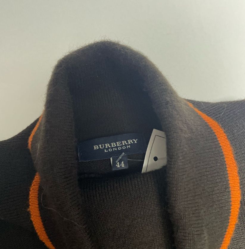 Burberry Brown Turtleneck Sweater with Orange Trim