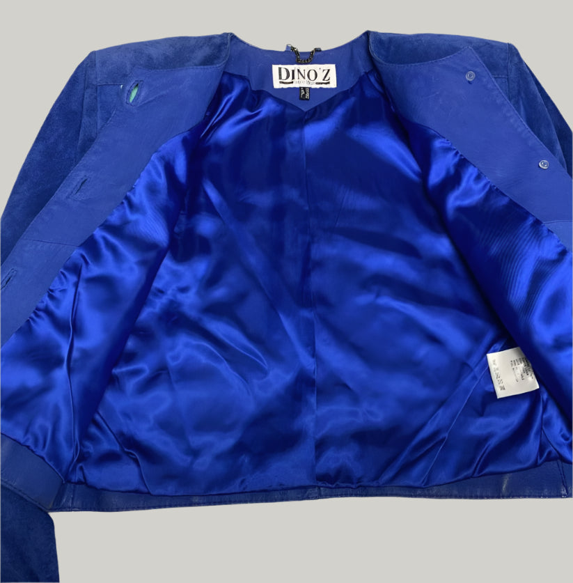 DINO'Z Vintage Blue Suede Leather Cropped Jacket