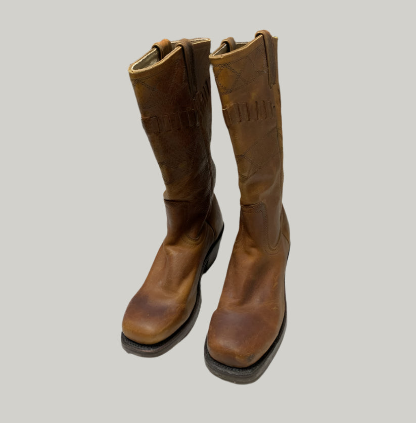 Boulet Brown Leather Cowboy Boots