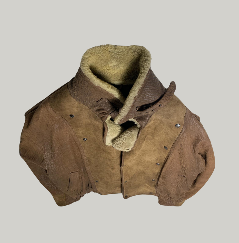 Vintage Bomber-Style Shearling Leather Jacket