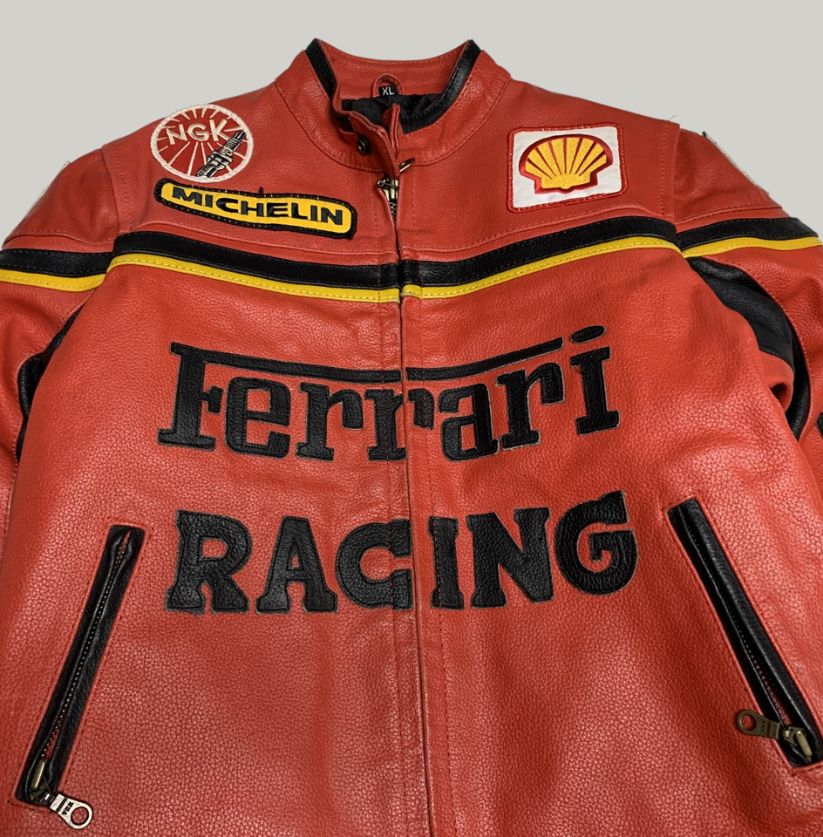 Iconic Red Ferrari Racing Leather Jacket
