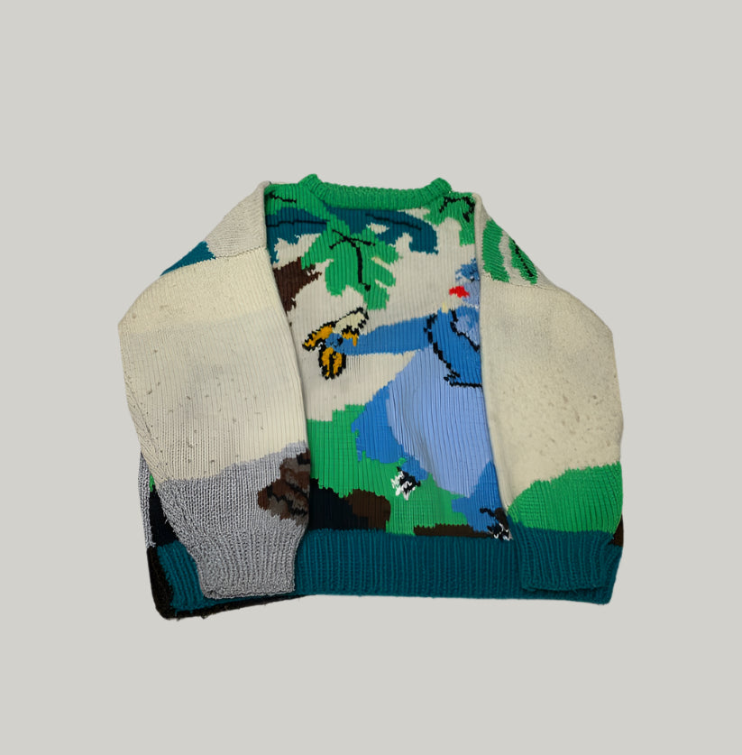 Children's sweater with animal pattern on a white background