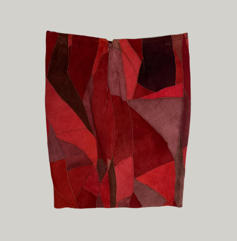 Kryos Paris Red Patchwork Leather Skirt
