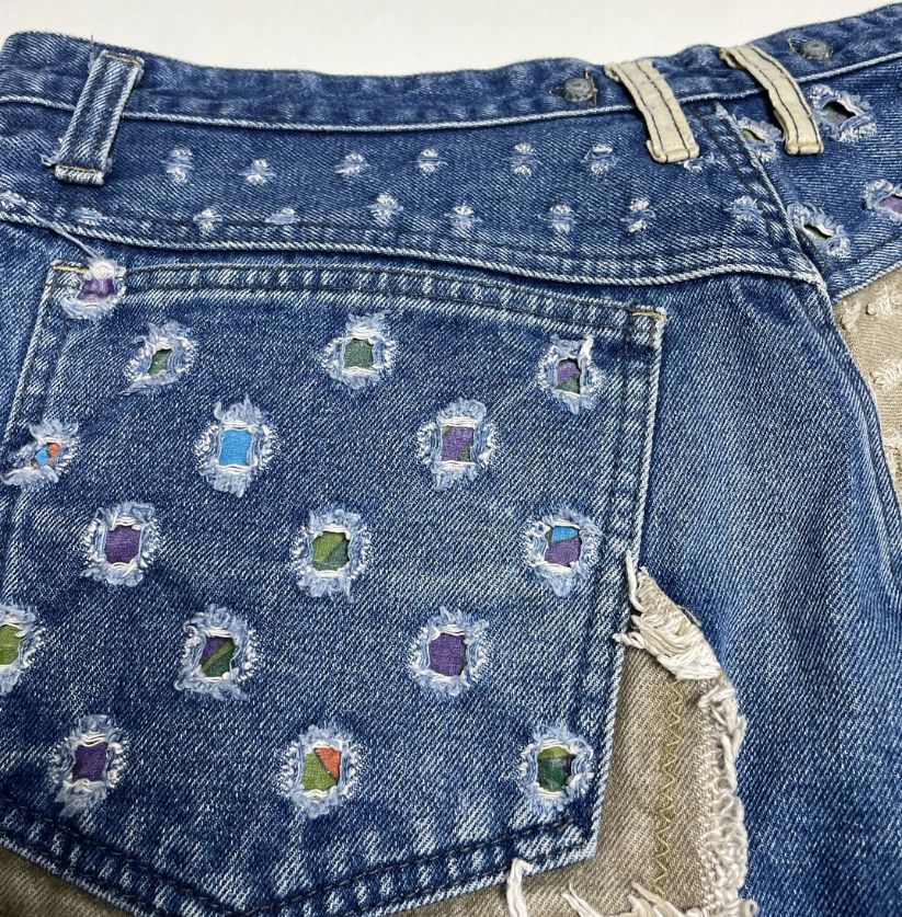 Rare Damage Colorful Ripped Blue Jeans