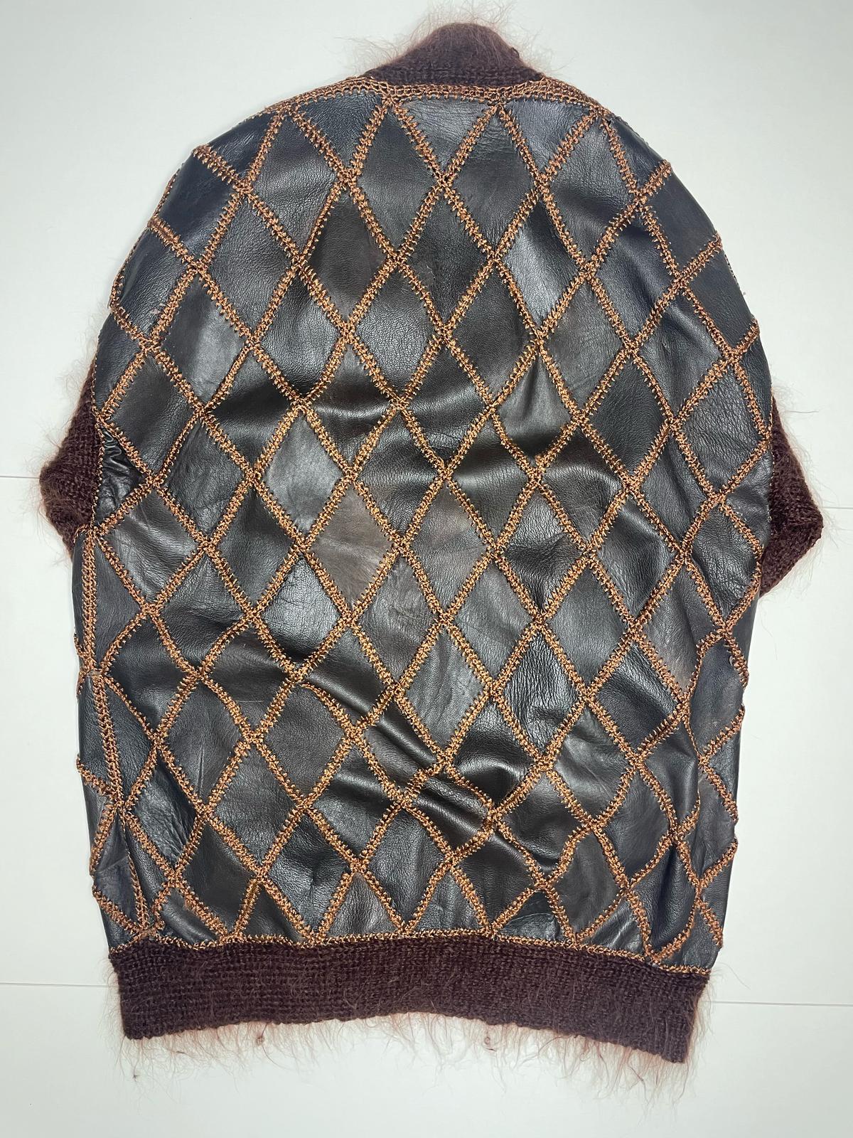 Elegant Vintage Knit Women’s Brown Mohair & Leather Cardigan