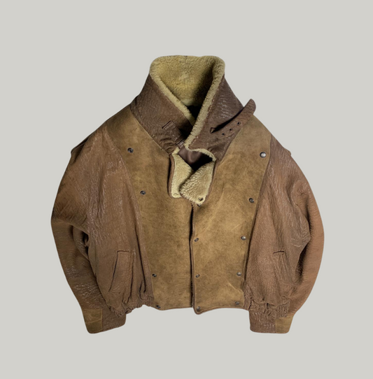 Vintage Bomber-Style Shearling Leather Jacket