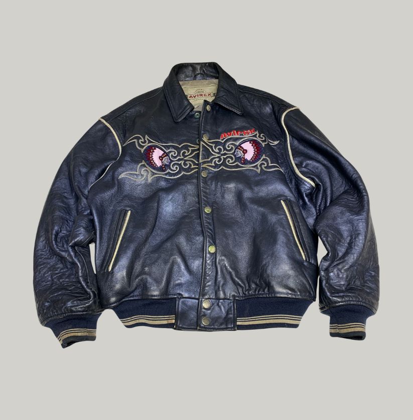 Vintage Avirex Black Leather A-2 Flight Jacket