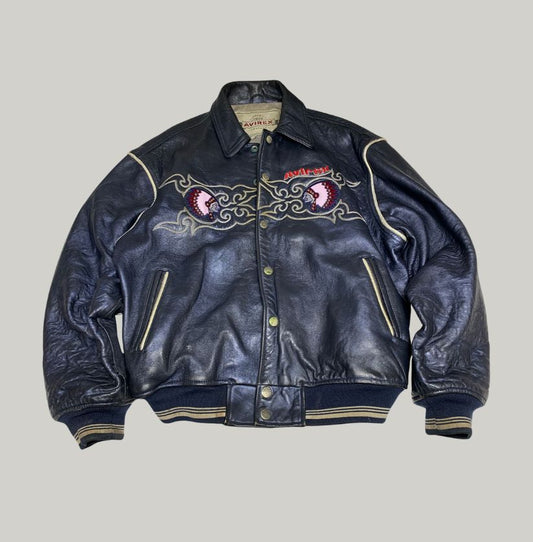 Vintage Avirex Black Leather A-2 Flight Jacket