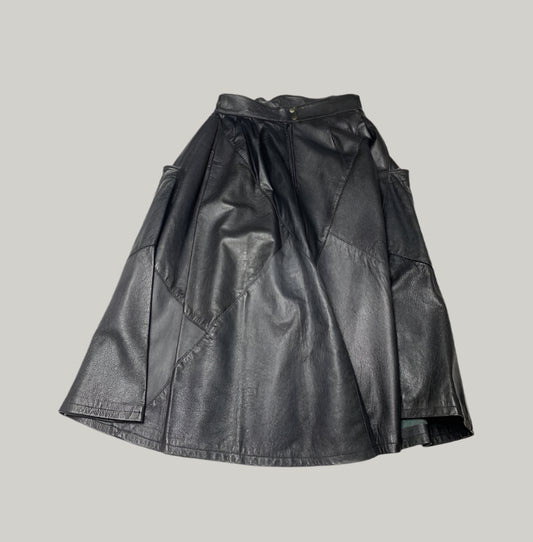 Medium Wear Black Paneled Leather Skirt