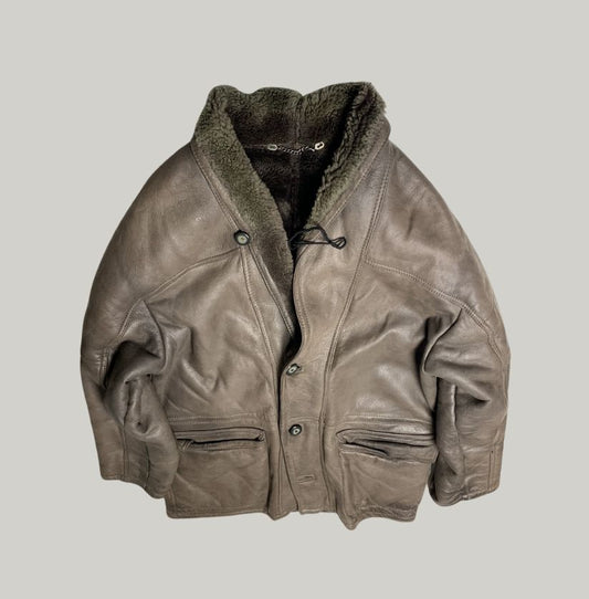 Grey Leather B3 Bomber Jacket