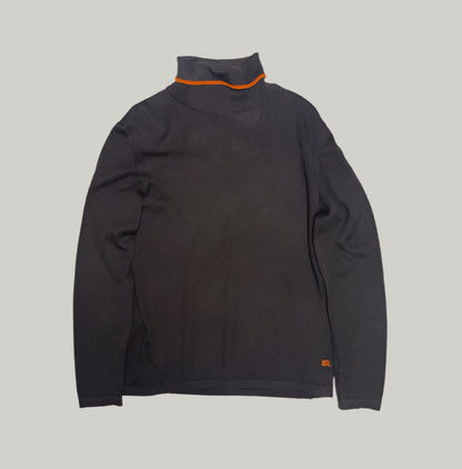 Burberry Brown Turtleneck Sweater with Orange Trim