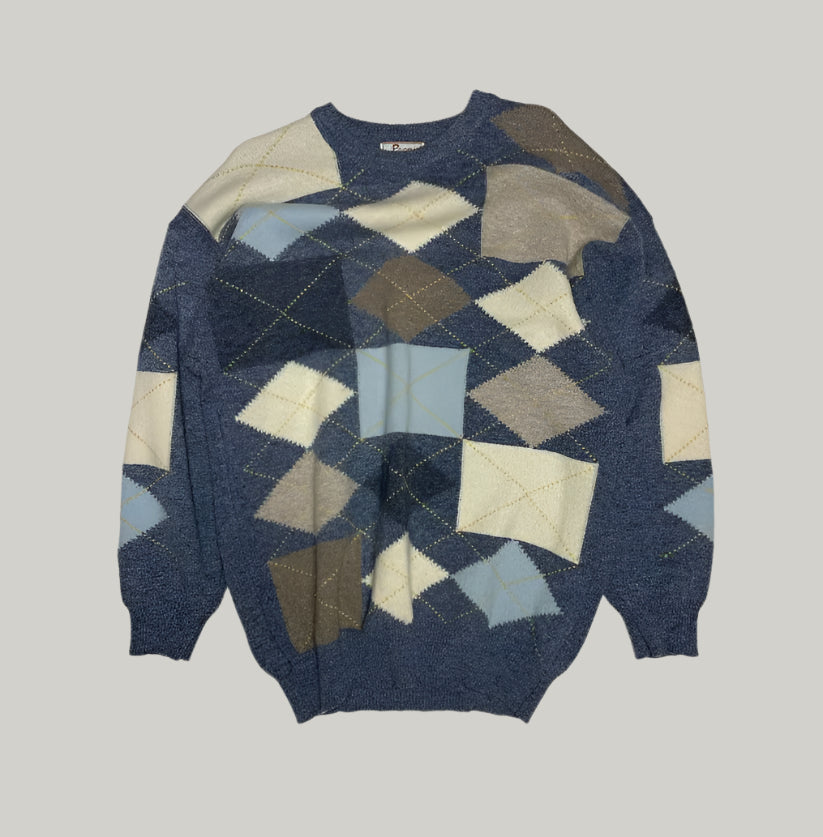 Paco Grey Diamond Patterned Pure Wool Jumper