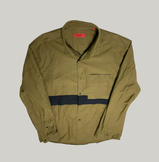 Khaki Green HUGO Boss Shirt with Black Stripes