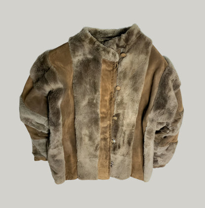 Vintage Brown Suede and Fur Patchwork Coat