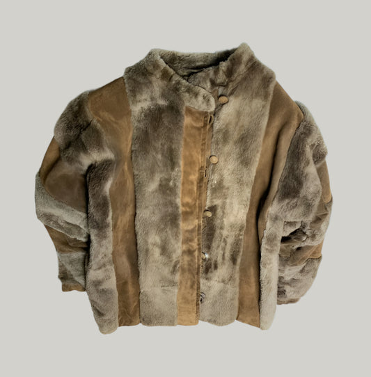 Vintage Brown Suede and Fur Patchwork Coat