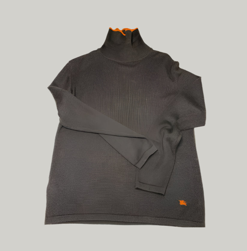 Burberry Brown Turtleneck Sweater with Orange Trim
