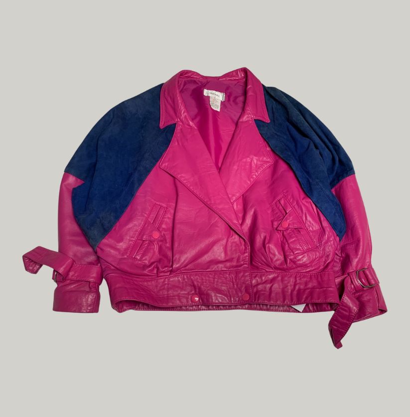 GENEL Pink Leather & Blue Suede Biker Jacket