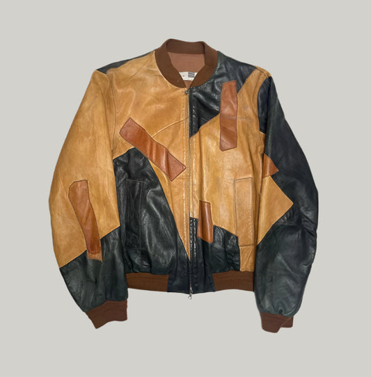 Elia Quagliola Workshop Brown Patchwork Biker Jacket